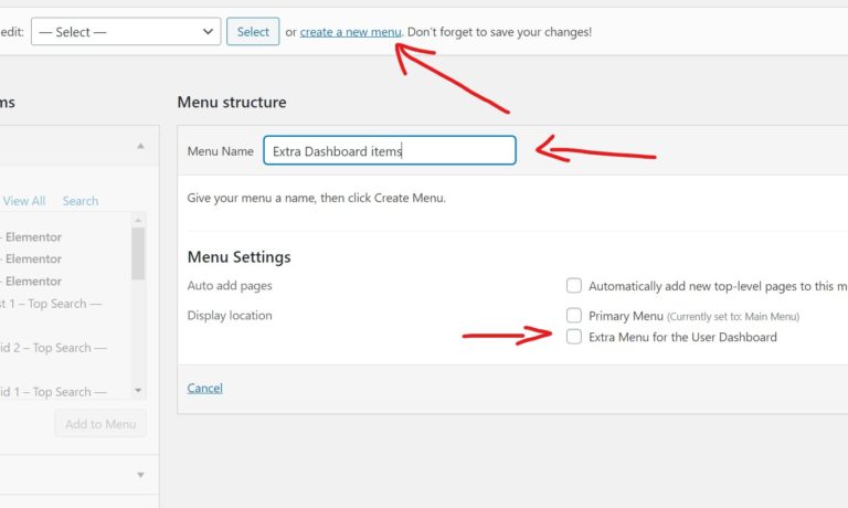 User Dashboard – Menu Items – Autohub Documentation